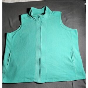 Woman Within Vest Men Size 2X 26-28 Teal Fleece Sleeveless Sweater Full Zip